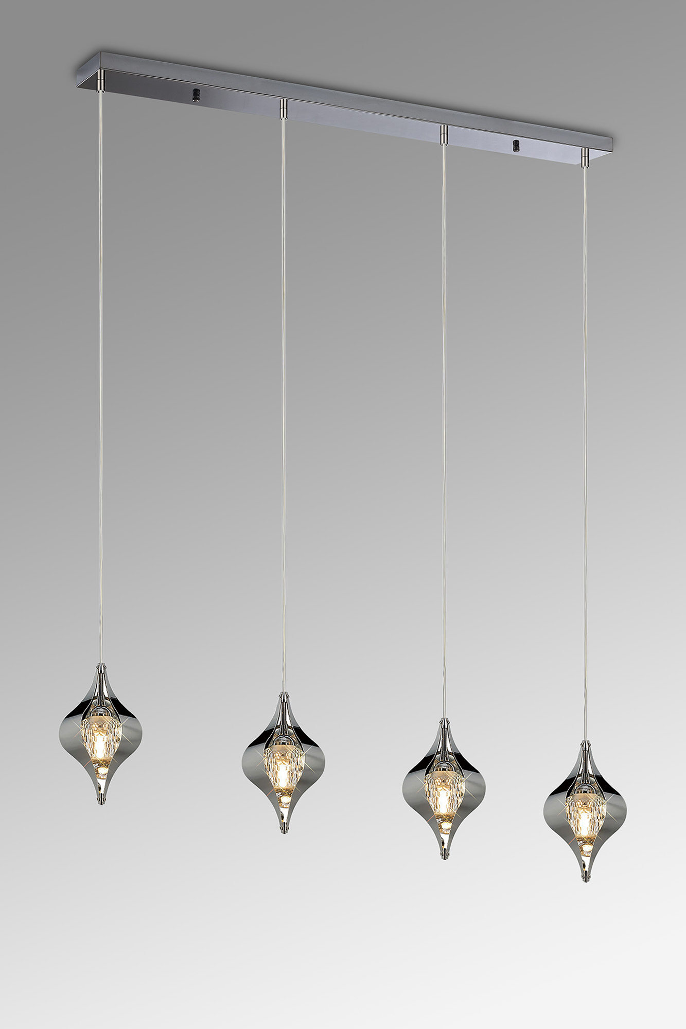 IL31857CH  Amano Linear Pendant, 4 Light Adjustable G9, Polished Chrome/Crystal